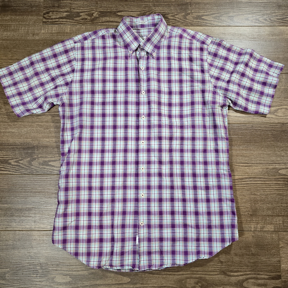 Peter Millar Shirt Mens L Purple Plaid Cotton Linen Blend Golf Coastal Grandpa